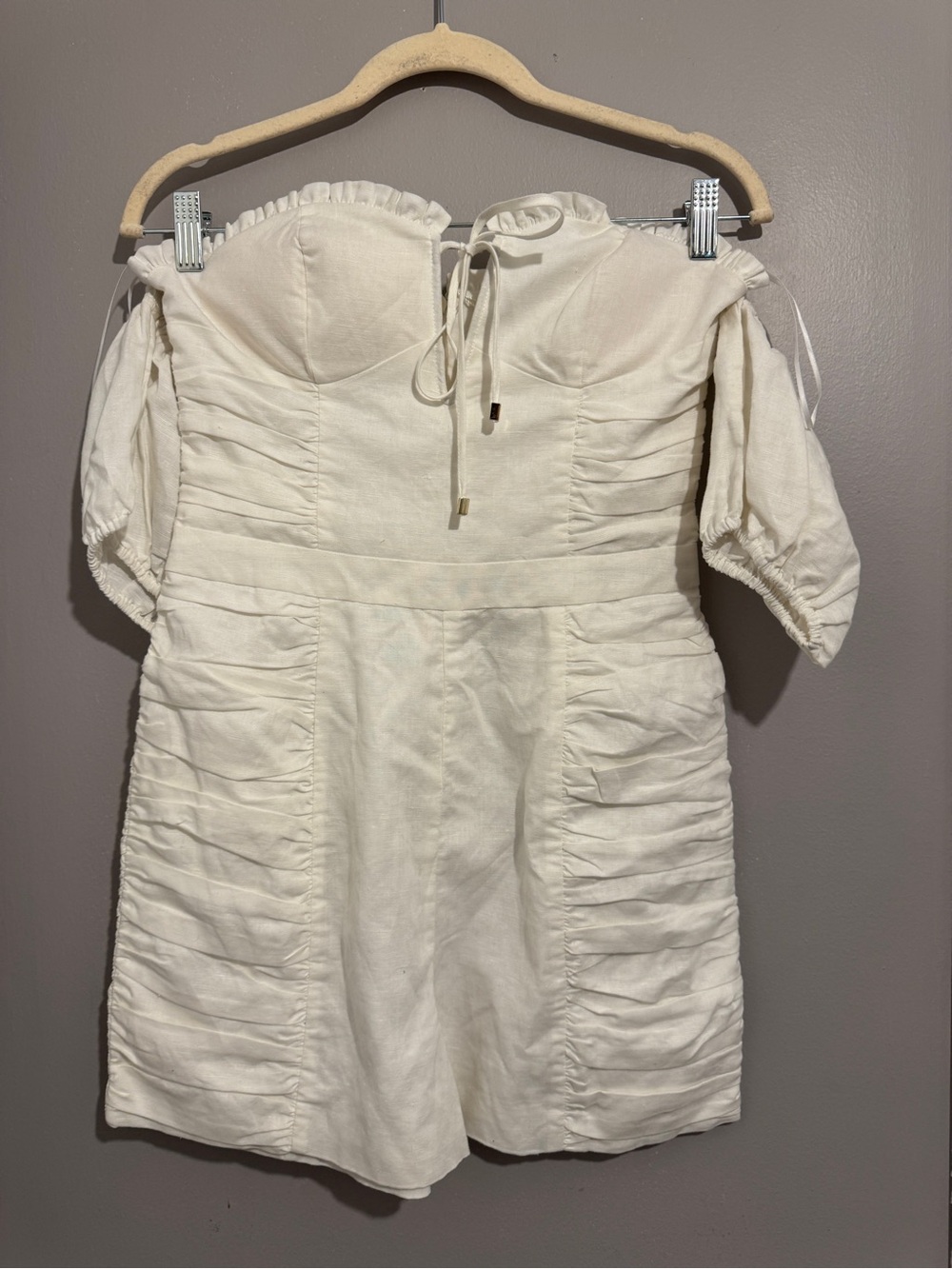 Meshki White Linen Blend Romper Sz S